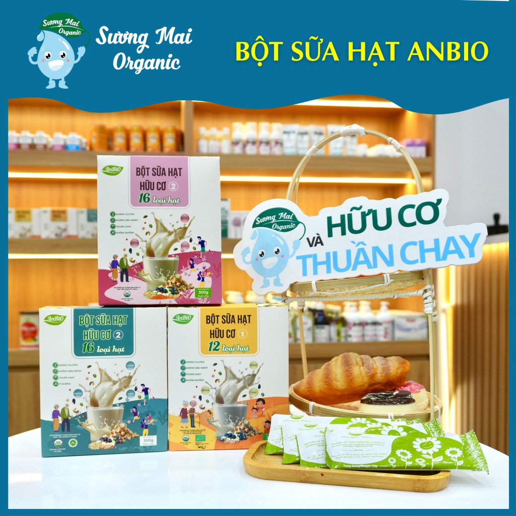 Bột Sữa Hạt Hữu Cơ AnBio 12 loại hạt - 16 loại hạt | 100% Organic, Thuần Chay ( Hộp 15 gói )