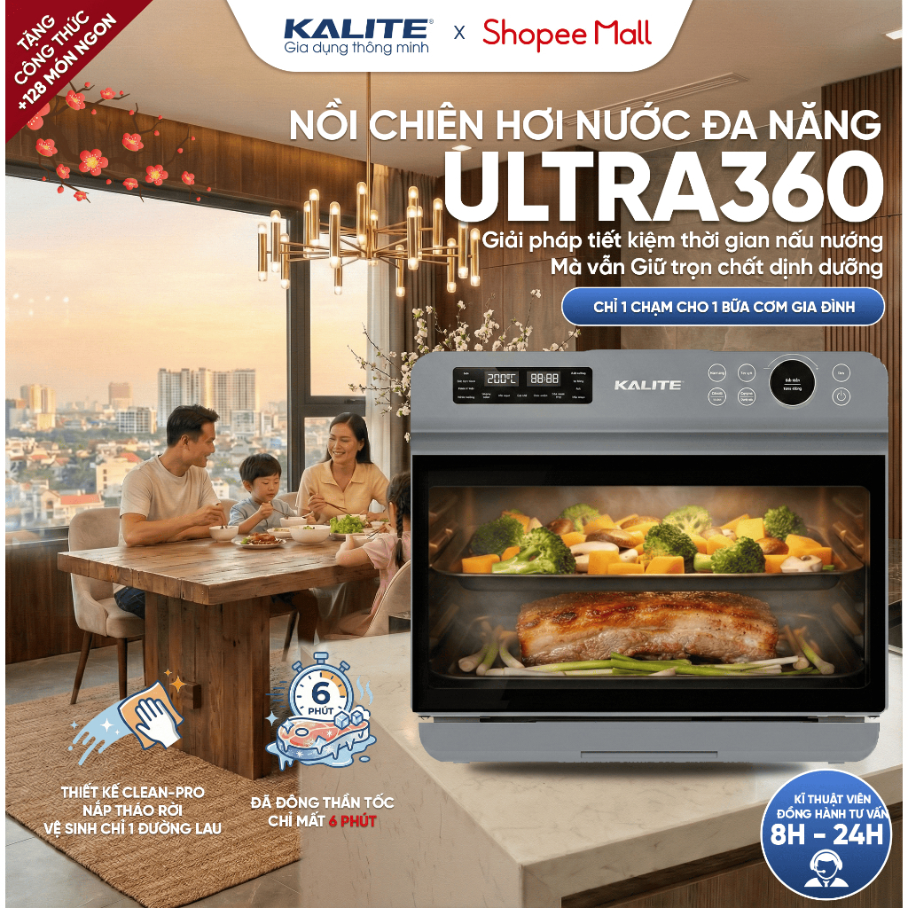 Nồi Chiên Hơi Nước KALITE STEAM FUSION PRO 4in1 - Chiên Hấp Nướng Rã Đông - Dung Tích 20L Dành Cho G