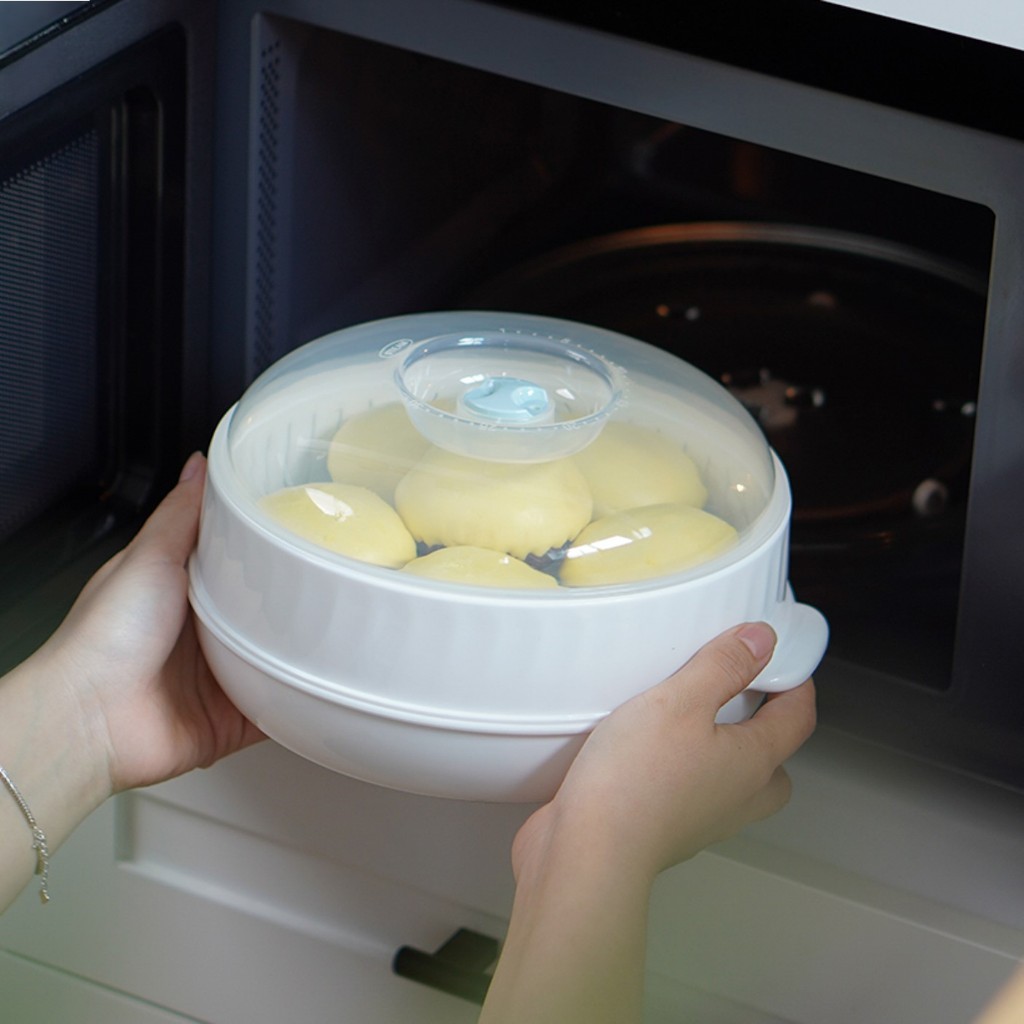 Bộ khay hấp lò vi sóng chất liệu nhựa nguyên sinh cao cấp an toàn, khay hấp 2 tầng tiện lợi My Home 