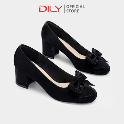 Giày cao gót DILY thiết kế mũi tròn phối nơ, gót vuông cao 5.5cm DL0622