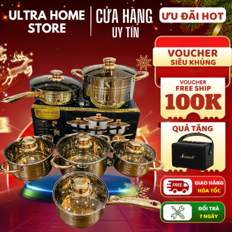 Bộ Nồi Inox 304, Nồi Đức 6 Món 5 Đáy Siêu Dày Siêu Bền Cho Gia Đình - Bộ nồi không kén bếp
