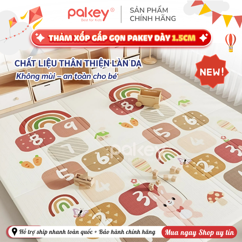 [NEW] Thảm Gấp Gọn Pakey XPE Dày 1.5-2cm, Thảm Xốp Cho Bé Chống Trơn Trượt, Chống Thấm Nước Dễ Dàng 