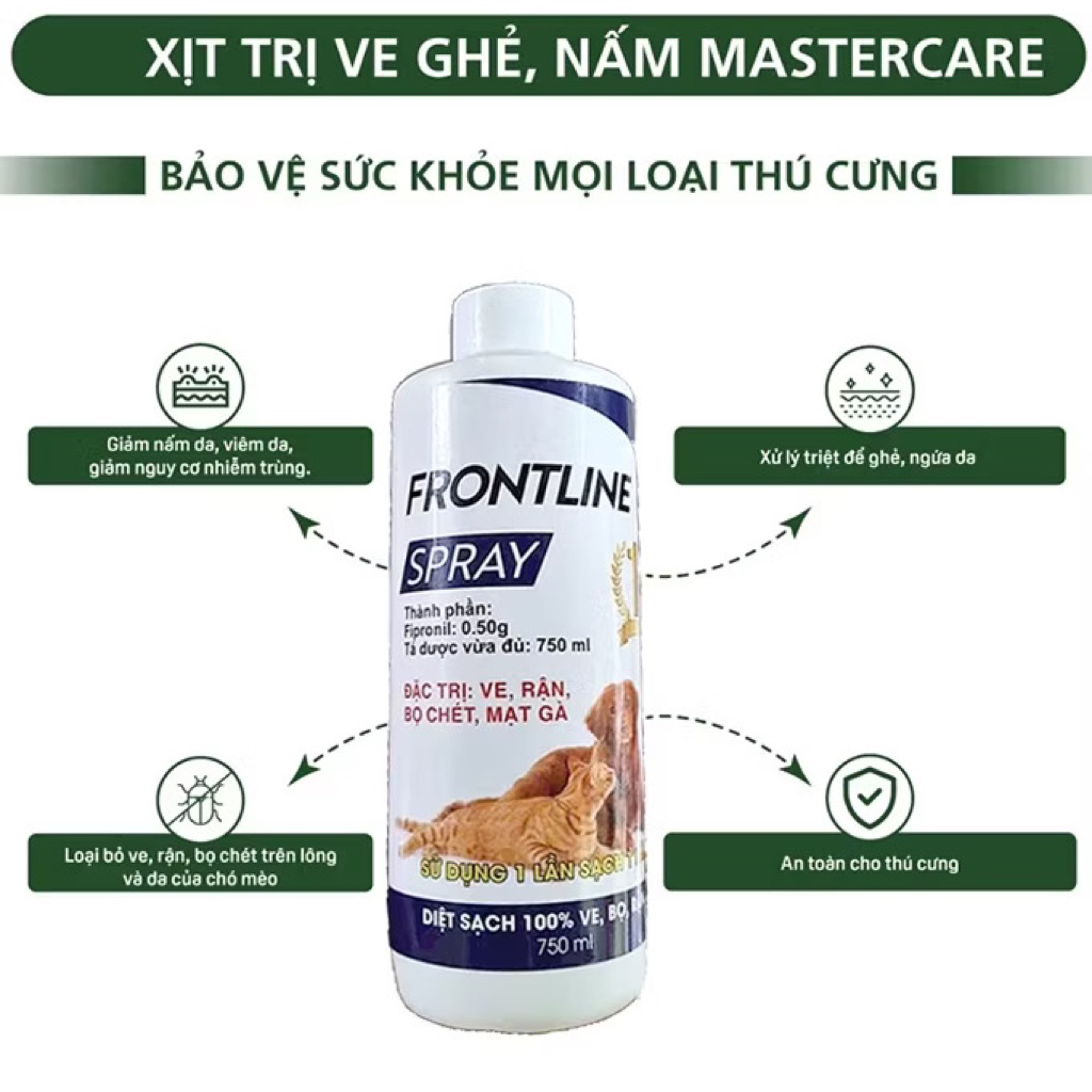 Chai Xịt Loại Bỏ Ve Rận Bọ Chét Chó Mèo Frontline Spray 500ml Chính Hãng Loại Bỏ Bọ Chét Trứng Ấu Tr