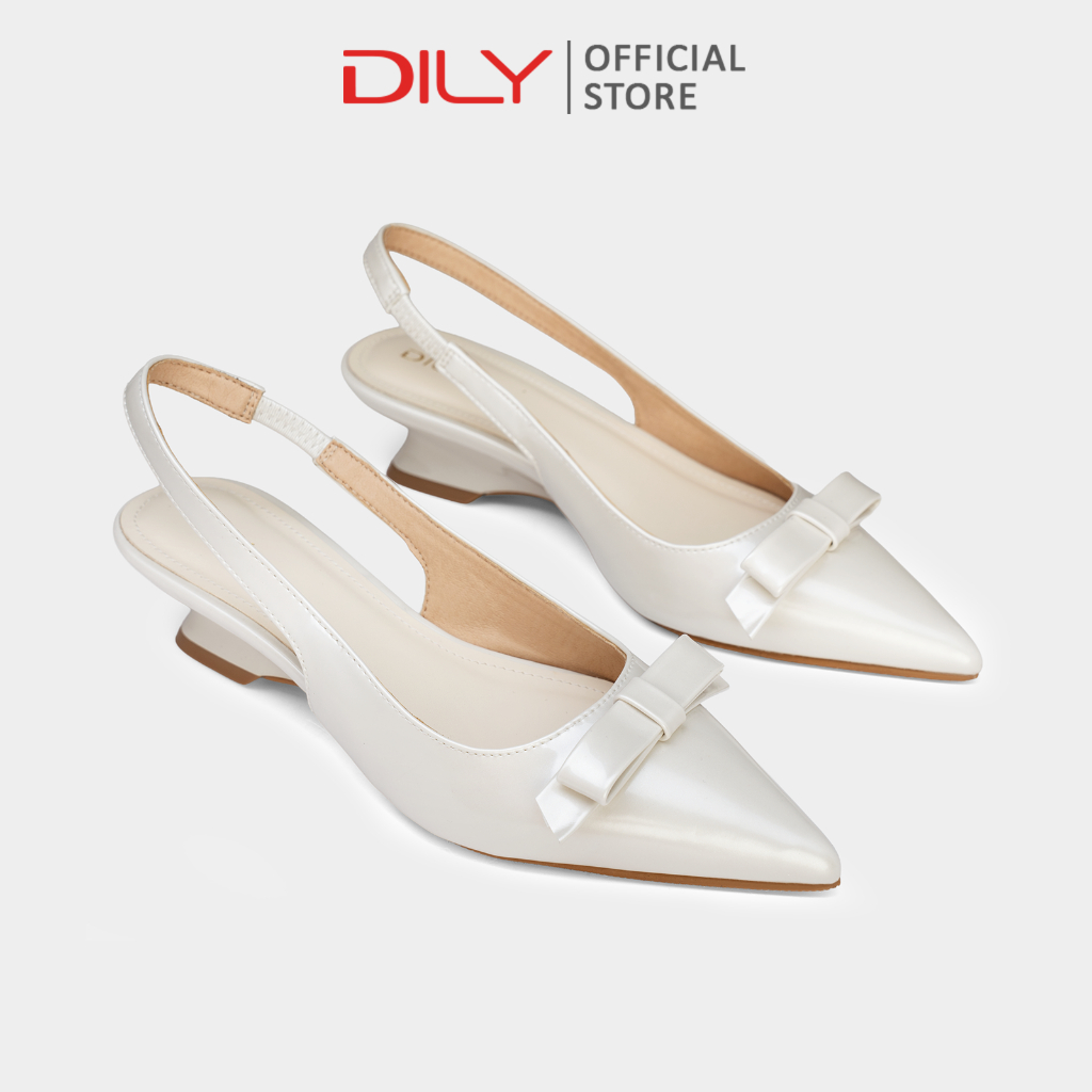 Giày slingback DILY mũi nhọn phối nơ trẻ trung, gót cao 4cm DL0631