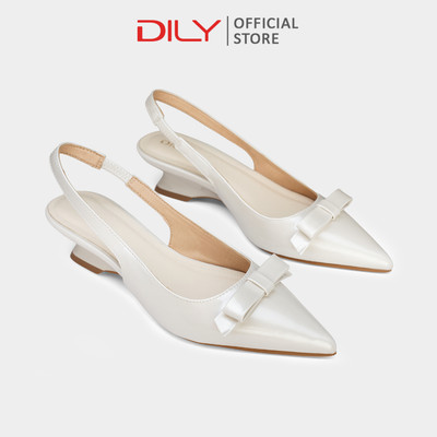 Giày slingback DILY mũi nhọn phối nơ trẻ trung, gót cao 4cm DL0631