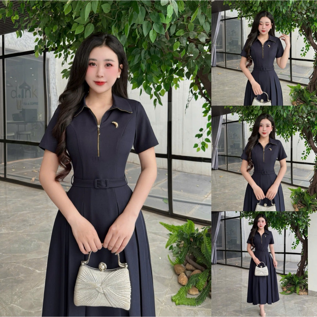 2TY89 - Váy Thiết Kế Eviici dành cho nữ, thiết kế cổ đức phối khóa kéo trước (tặng kèm đai) dáng A x