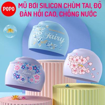 Mũ bơi silicon nữ POPO CA66 đàn hồi cao, co giãn tốt, chống thấm nước, dễ dàng sử dụng