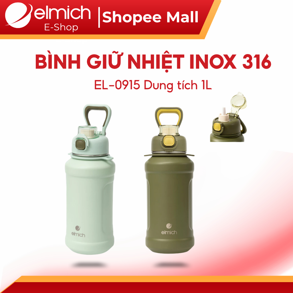 Bình Giữ Nhiệt 1 Lít Elmich EL-0915 | Bình Nước Giữ Nhiệt INOX 316, Elmich Chính Hãng