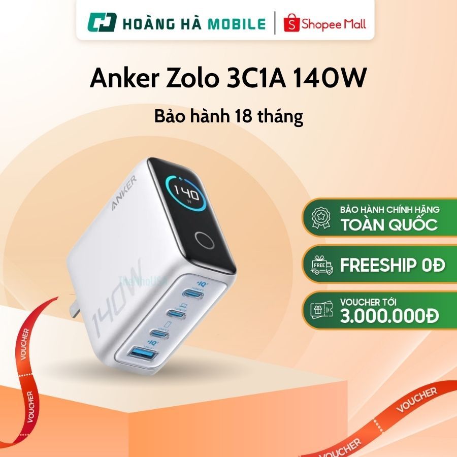 Củ sạc Anker Zolo 3C1A 140W (with USB-C Cable) - B2697