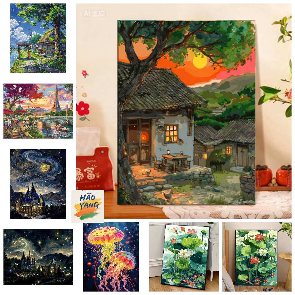 HY-40*50cm/50*60cm-tranh tô màu theo số -Cảnh đẹp thư giãn, chữa lành tâm hồn-tranh số hoá-tranh tô màu số hoá