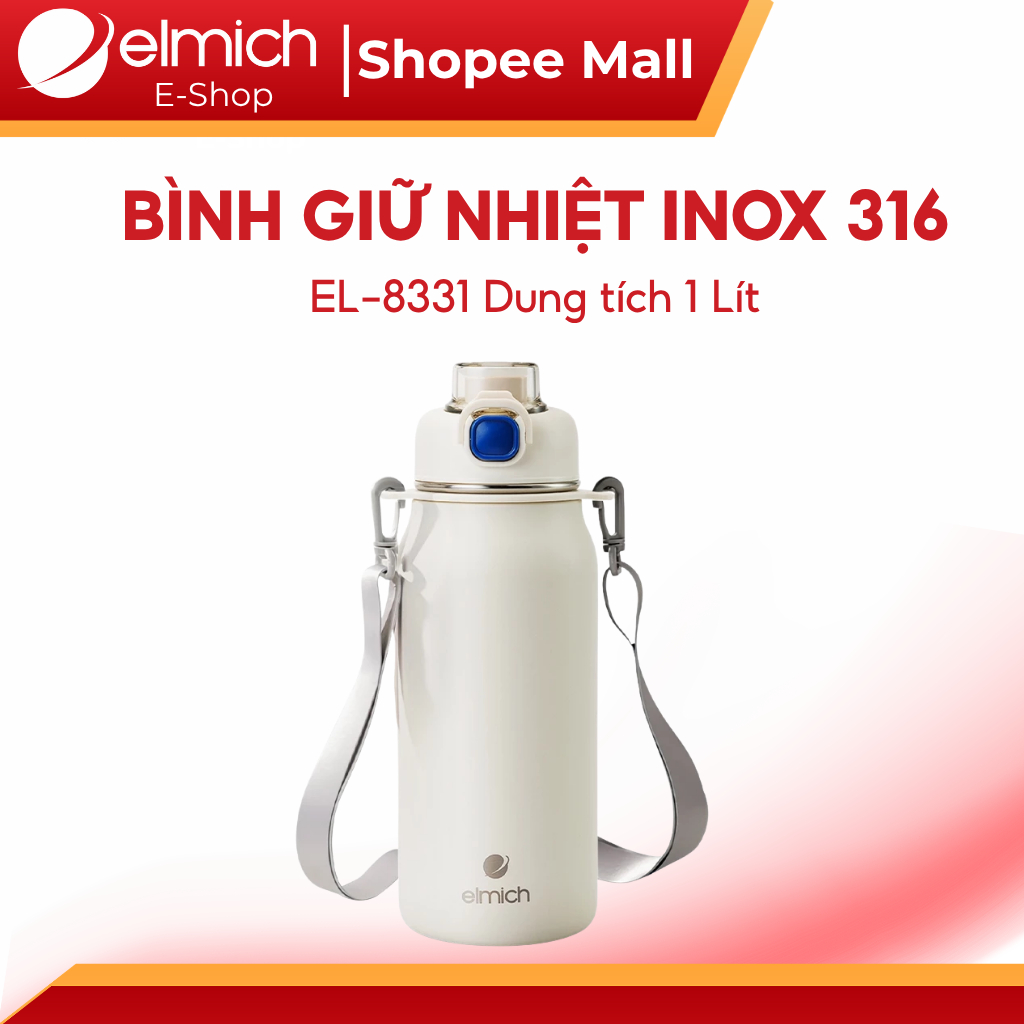 Bình Giữ Nhiệt 1 Lít Elmich EL-8331| Bình Nước Giữ Nhiệt INOX 316, Có Ống Hút, Elmich Chính Hãng