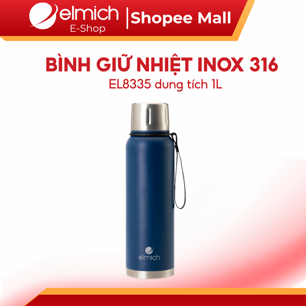 Bình Giữ Nhiệt 1 Lít Elmich EL-8335 | Bình Nước Giữ Nhiệt INOX 316, Có Quai Xách, Elmich Chính Hãng