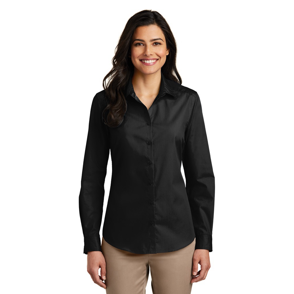 Sơ mi đen Port Authority VNXK nữ size M . Sơ mi đen dài tay nữ