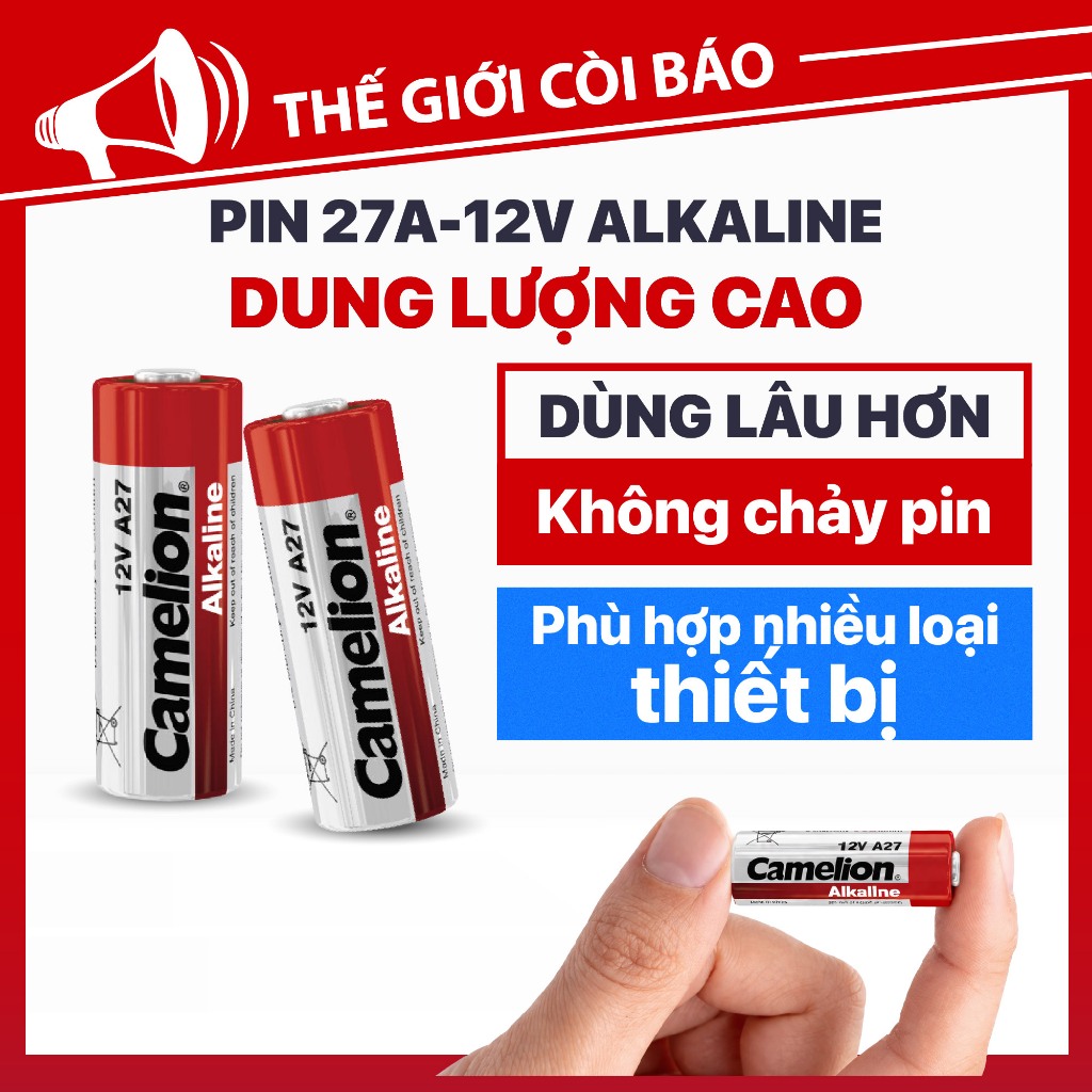 Pin 27A 12V Alkaline màu đỏ - Pin 12V 27A (A27) dung lượng cao cho remote cửa cuốn, gara, remote báo