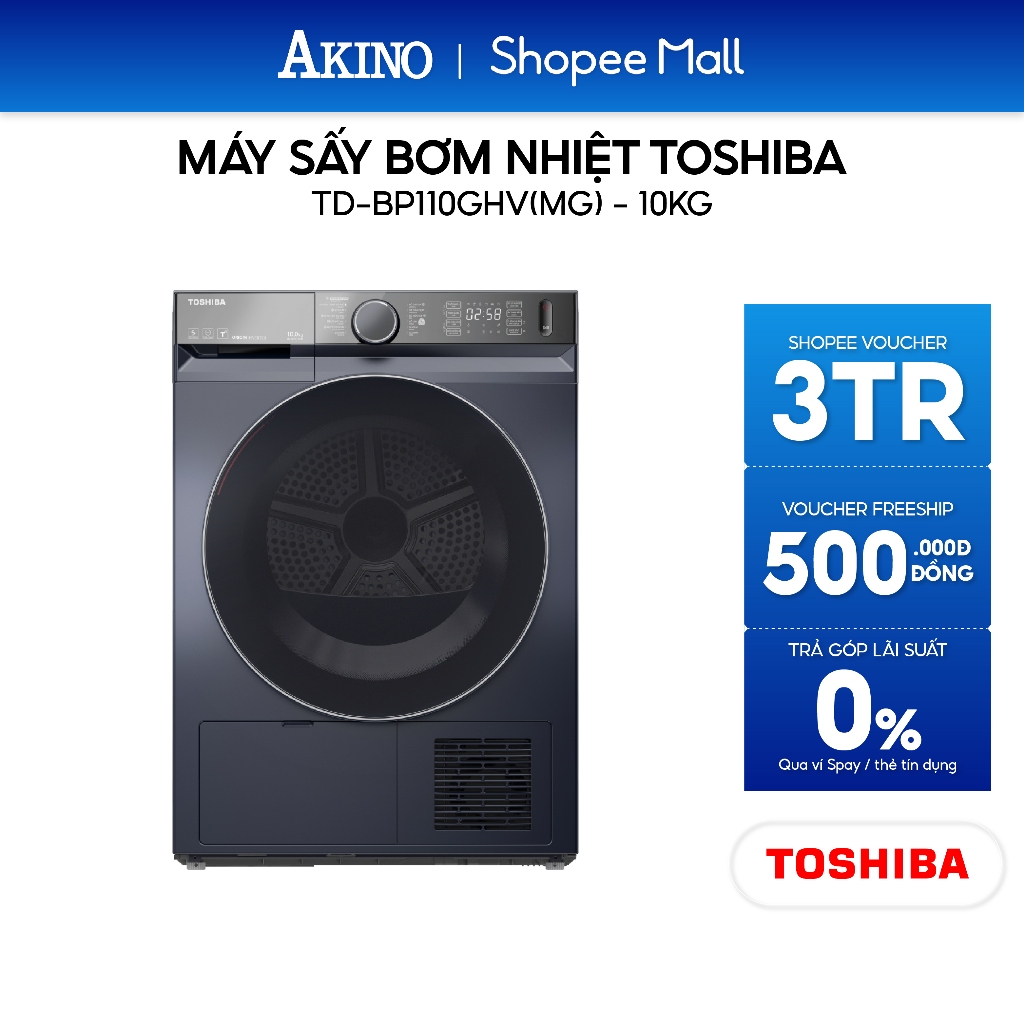 TD-BP110GHV(MG) | Máy sấy quần áo bơm nhiệt Toshiba Inverter 10 kg TD-BP110GHV(MG) - Hàng chính hãng