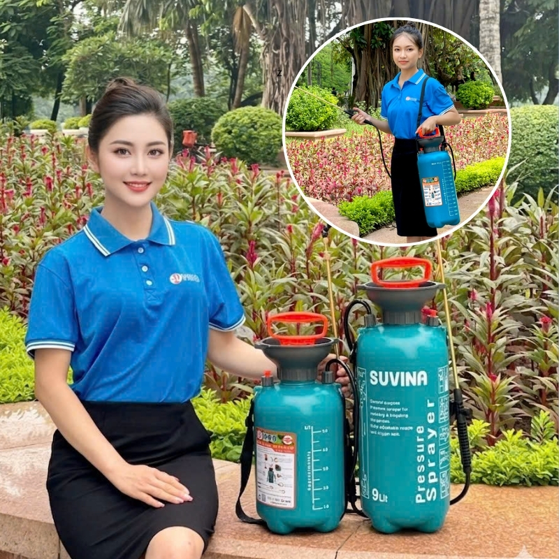 Bình Tưới Cây SUVINA Đeo Vai 9l Vòi Đồng Kéo Dài Nhựa HDPE 9 Lit Phun Xịt Mạnh Mẽ, Dây Đeo Chắc Chắn