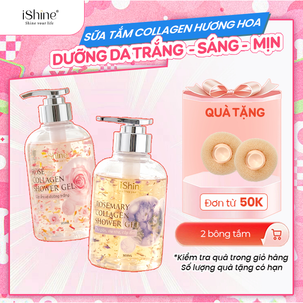 Sữa Tắm Collagen Tinh Dầu Cánh Hoa Dưỡng Sáng Da Lưu Hương Lâu iShine 300ml