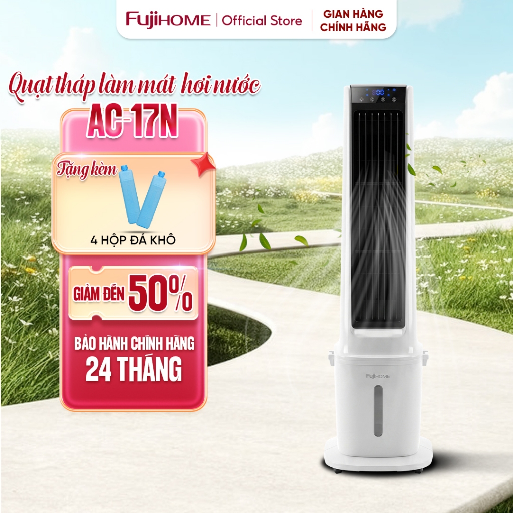 Quạt làm mát không khí hơi nước FUJIHOME AC17N, Máy điều hoà mát sâu 3 chế đô gió, đảo gió tự động, bình nước lớn 17L