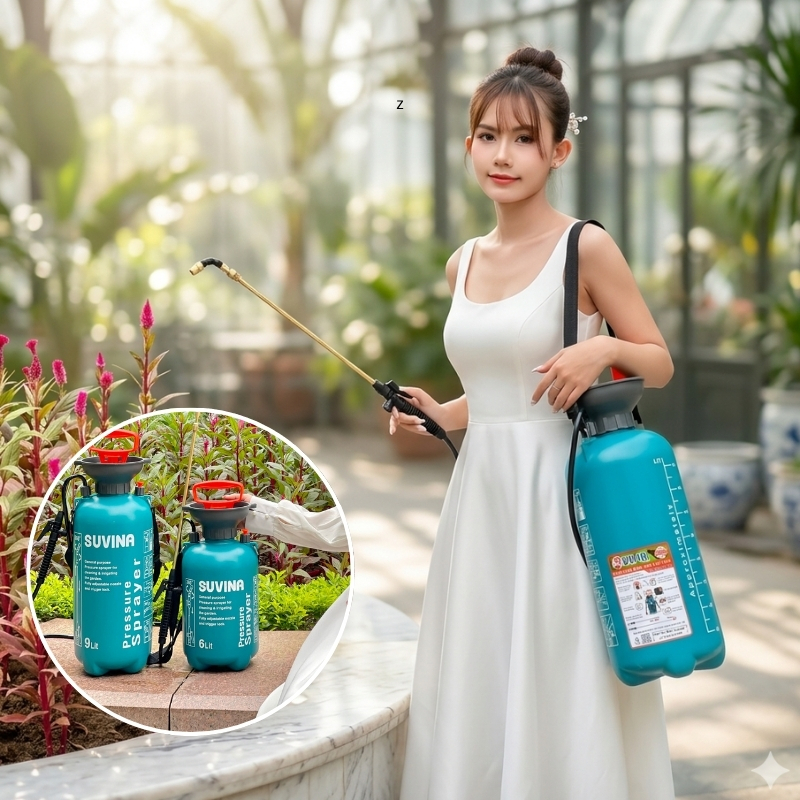Bình Xịt 9l Đa Năng Suvina Đeo Vai 9 Lit Vòi Đồng Kéo Dài Nhựa HDPE Chịu Hóa Chất Tiện Dụng, Có BH