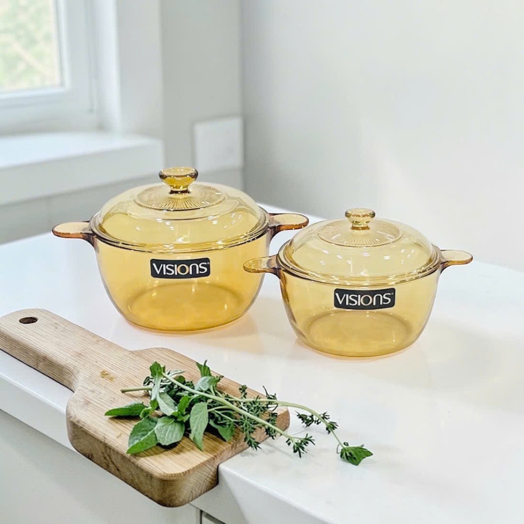 [Sản xuất tại Pháp] Bộ 2 nồi thủy tinh Visions 1.5 lít & 2.5 lít - Chính hãng, bảo hành 10 năm