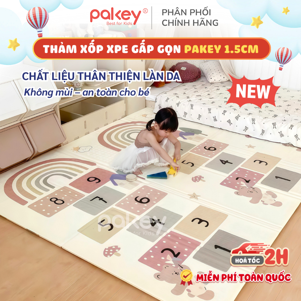 [Hỏa Tốc] Thảm Xốp XPE Pakey Dày 1.5cm, Thảm Xốp Gấp Gọn Pakey Êm Ái Với 5 Lớp Chống Xốc, Chống Trơn
