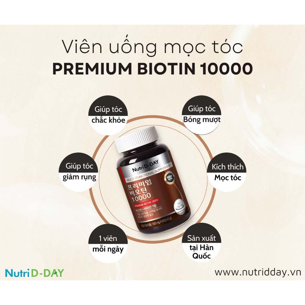 (Chính hãng) Viên Uống Biotin 10000 90 viên của Nutri D-Day nhập khẩu chính ngạch