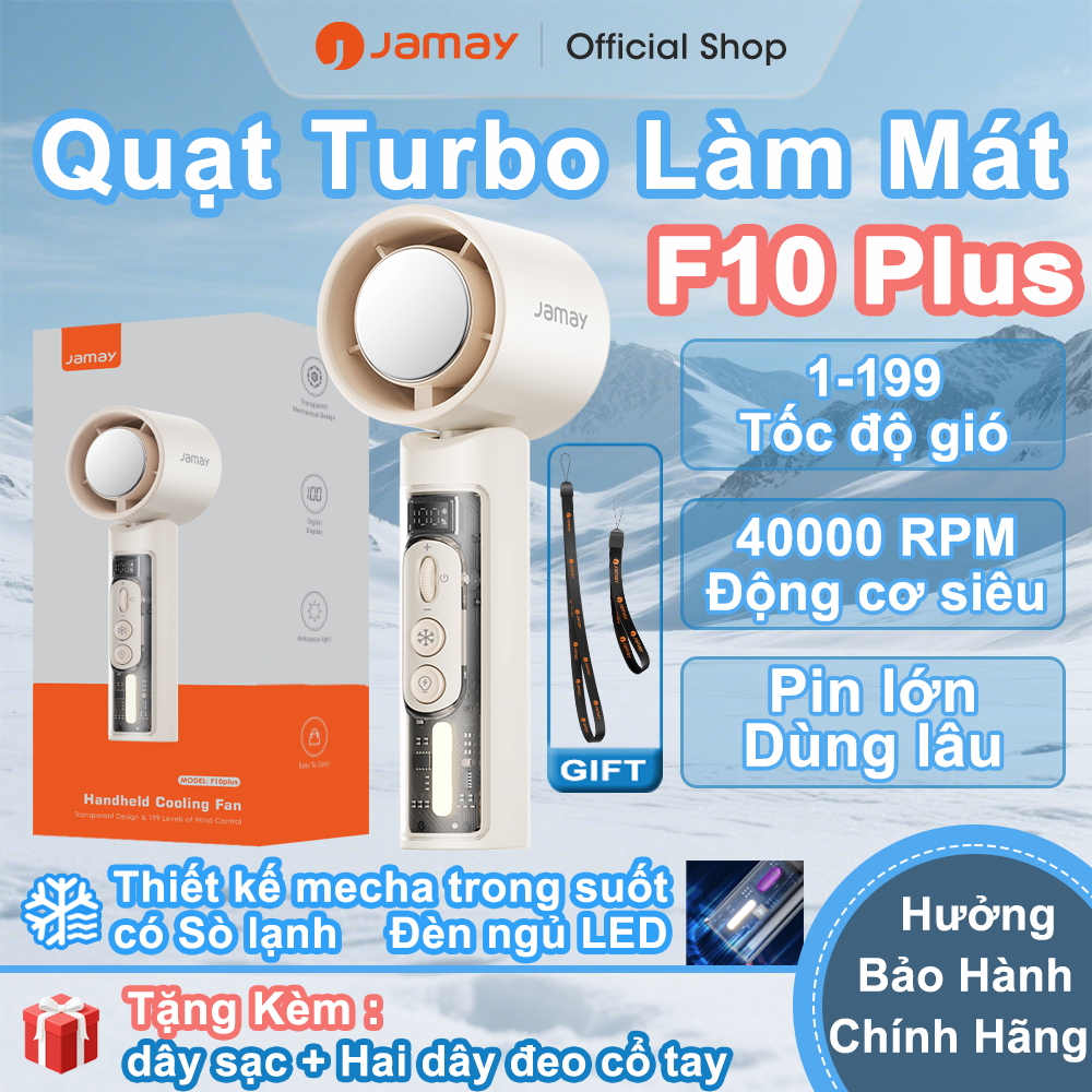 JAMAY Quạt gấp 3 trong 1 turbo 199 cấp độ gió siêu mạnh Quạt điều hòa cầm tay màn hình LED F10Plus D