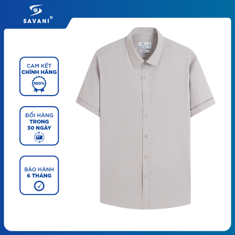 Áo Sơ Mi Nam Ngắn Tay SAVANI Dáng SlimFit, Chất Vải Không Nhăn, Không Bai Màu MSSA063S6