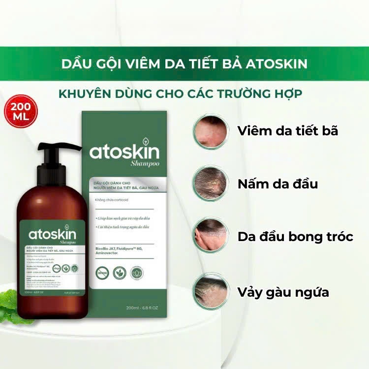 Atoskin Shampoo (200g) - Dầu gội dành cho người viêm da tiết bã, gàu ngứa