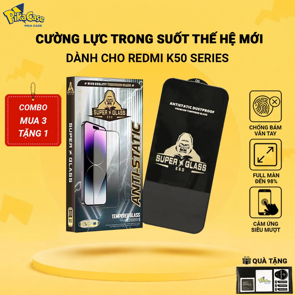 Cường lực Redmi K50 Ultra,Gaming,Pro, K50 5G Pikacase full màn | Miếng kính dán bảo vệ màn hình cho 