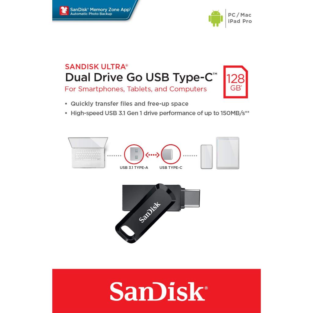 USB OTG Sandisk Ultra Dual Drive Go USB Type-C 3.1 128GB 400MB/s - SDDDC3-128G-G46 (Đen) - Phụ Kiện 