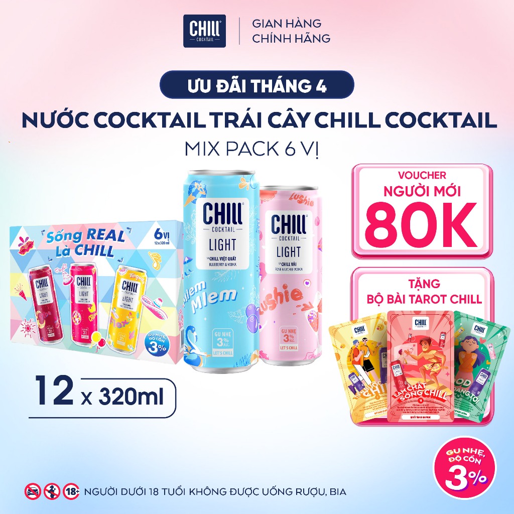 Thùng 12 lon Chill Cocktail mix vị 320ml/lon