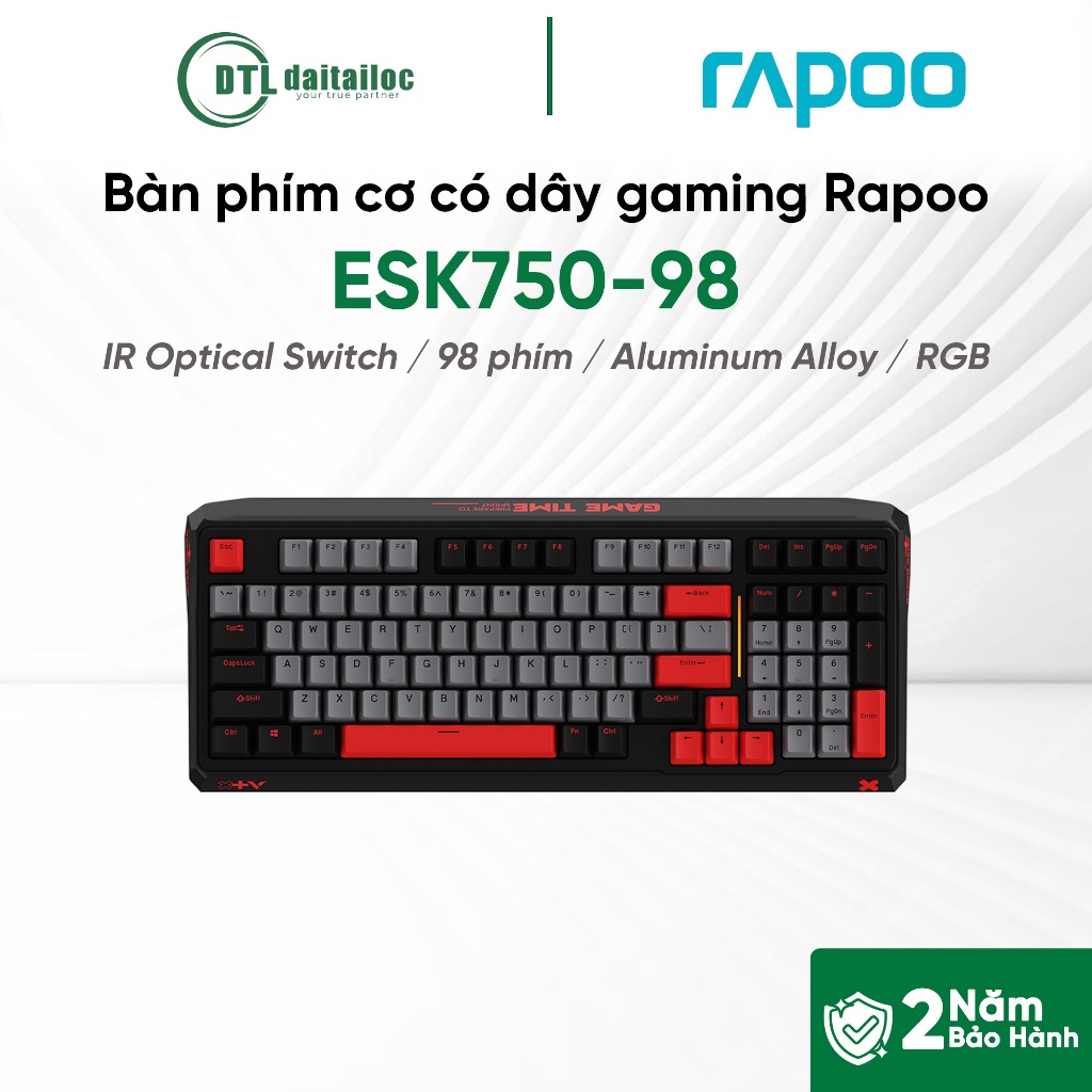 Bàn phím cơ có dây gaming Rapoo ESK750-98 Orange Grey Black Optical Blue Swich