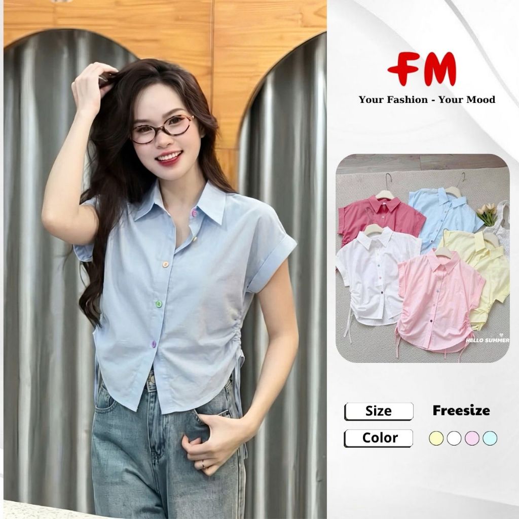Áo Sơ Mi Kiểu Nữ FMSTYLE Sát Nách Rút Eo 5 Nút Gấp Lai Tôn Dáng Thanh Lịch 26040564