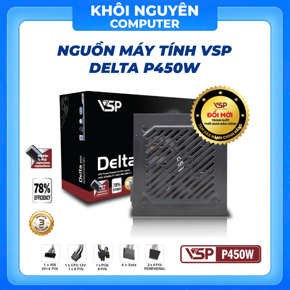 Nguồn Máy Tính VSP Delta P450W – PSU Chính Hãng 450W, Ổn Định, Quạt Êm Cho PC Gaming