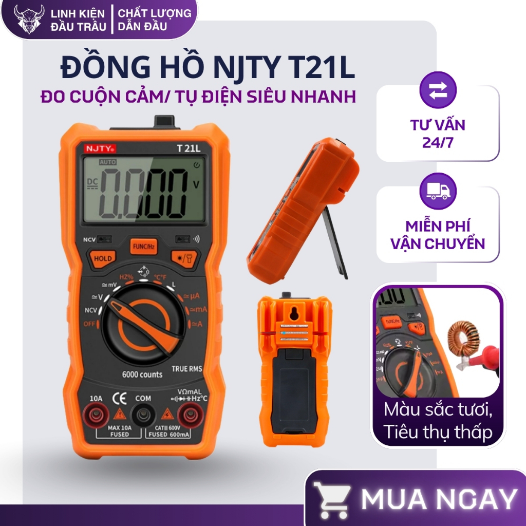 Đồng hồ đo điện NJTY T21L đo dòng điện AC DC, đo cuộn cảm, đo tụ điện Linh kiện đầu trâu