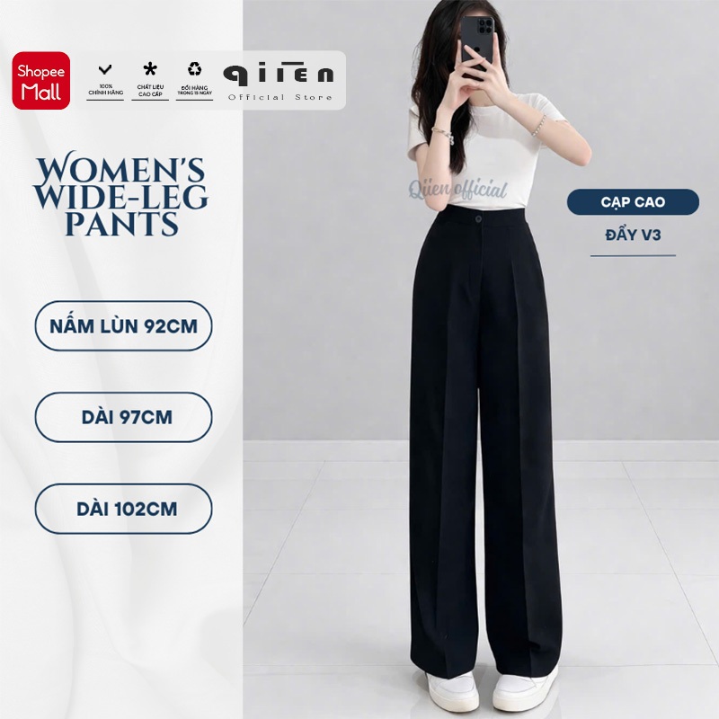 Quần Tây Nữ Ống Suông Cạp Cao QIIEN Vải Mềm Mịn Form Rộng Thanh Lịch Học Sinh Công Sở MA026 | BigBuy360 - bigbuy360.vn