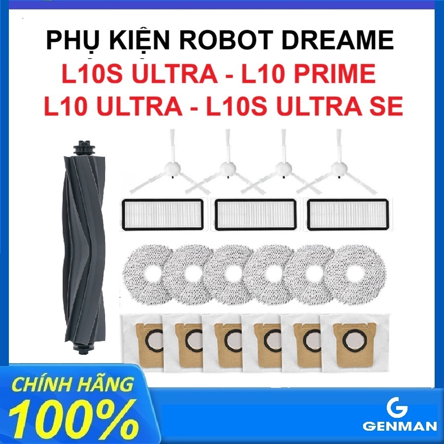 Phụ kiện robot hút bụi Dreame L10S Ultra, L10 Ultra, L10 Prime - Chổi chính, Lọc Hepa, Khăn lau, Chổ