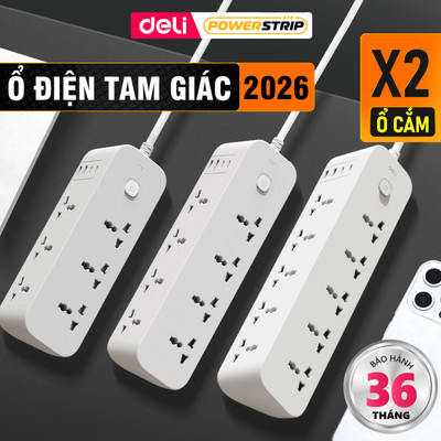 Ổ Điện Tam Giác Deli, Ổ Cắm Điện Tích Hợp USB và TypeC, Cổng Sạc Nhanh PD 20W Chống Giật An Toàn