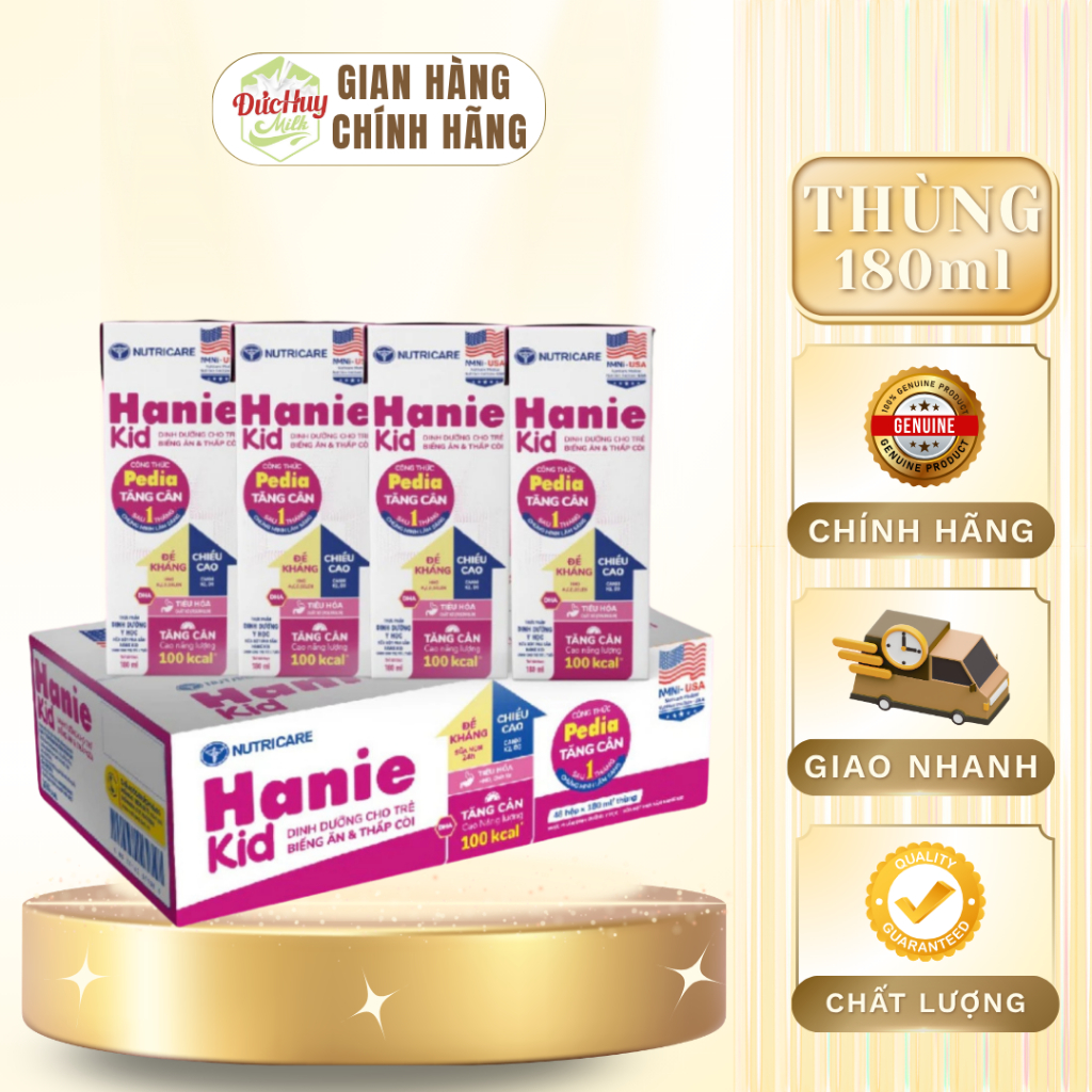 Thùng 48 Hộp Sữa Bột Pha Sẵn HANIE KID Nutricare Bé Suy Dinh Dưỡng Biếng Ăn Thấp Còi Từ 1 Tuổi