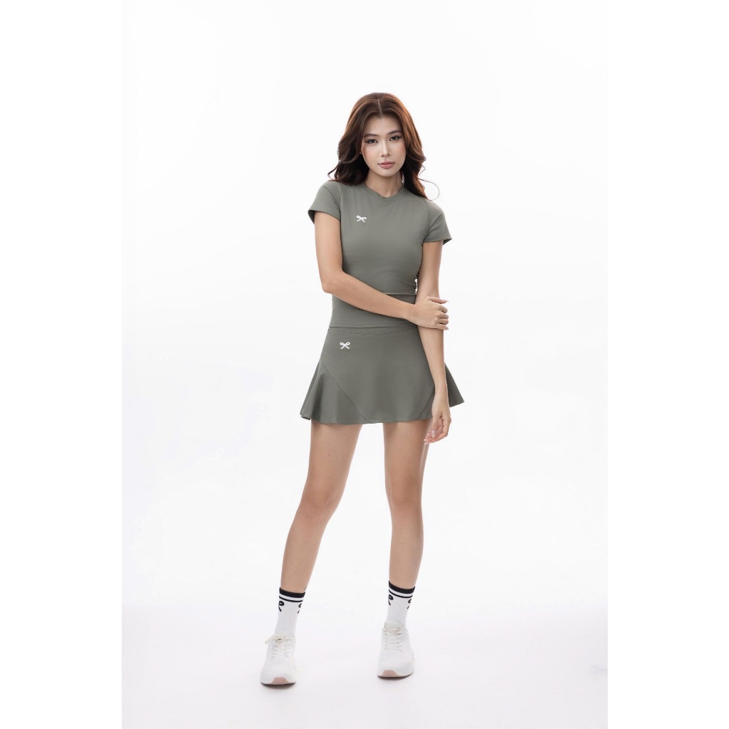 Set váy Cici Xanh Rêu chơi thể thao,golf,pickleball,tennis,...áo có đệm mút  Ribbon Fit