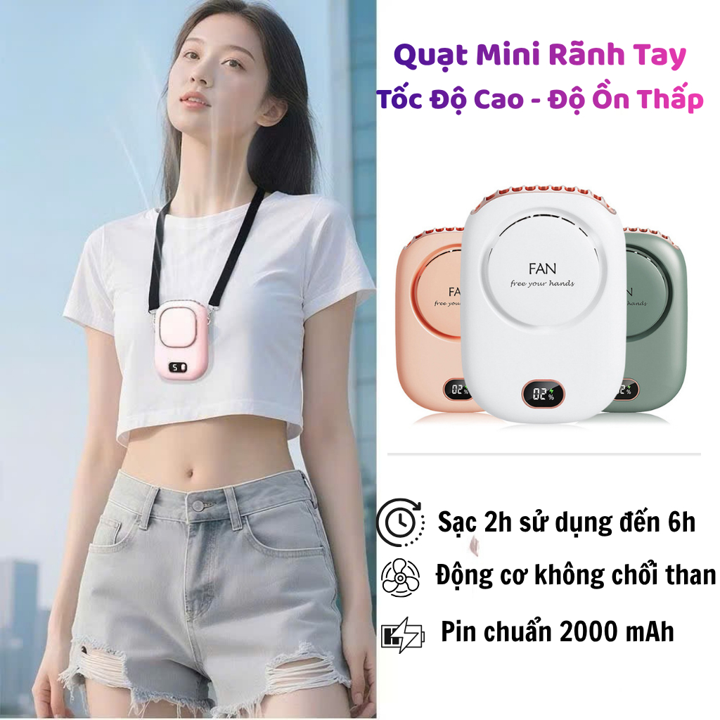Quạt Tích Điện Cầm Tay Đeo Cổ Để Bàn 3 Chế Độ Màn Hình LED Thiết Kế Thời Trang Làm Quà Tặng DQ203