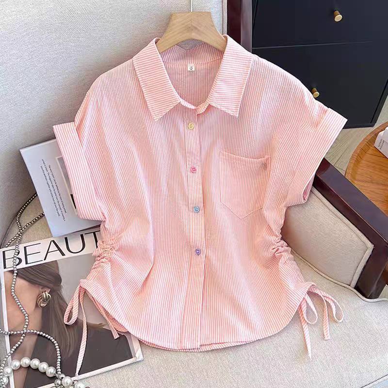 Áo Sơ Mi Nữ Sát Nách FMSTYLE Kẻ Sọc Rút Eo 1 Túi Logo Gấp Lai Phong Cách Hàn Quốc 26040557
