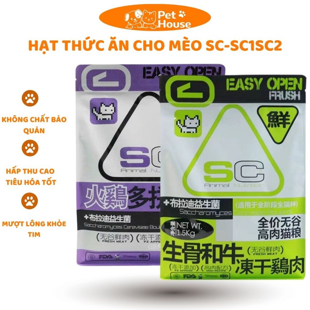 HẠT THỨC ĂN DÀNH CHO MÈO  PETHOUSE .Hạt cho mèo SC1, SC2, Giàu protein | Hỗ trợ hệ tiêu hóa