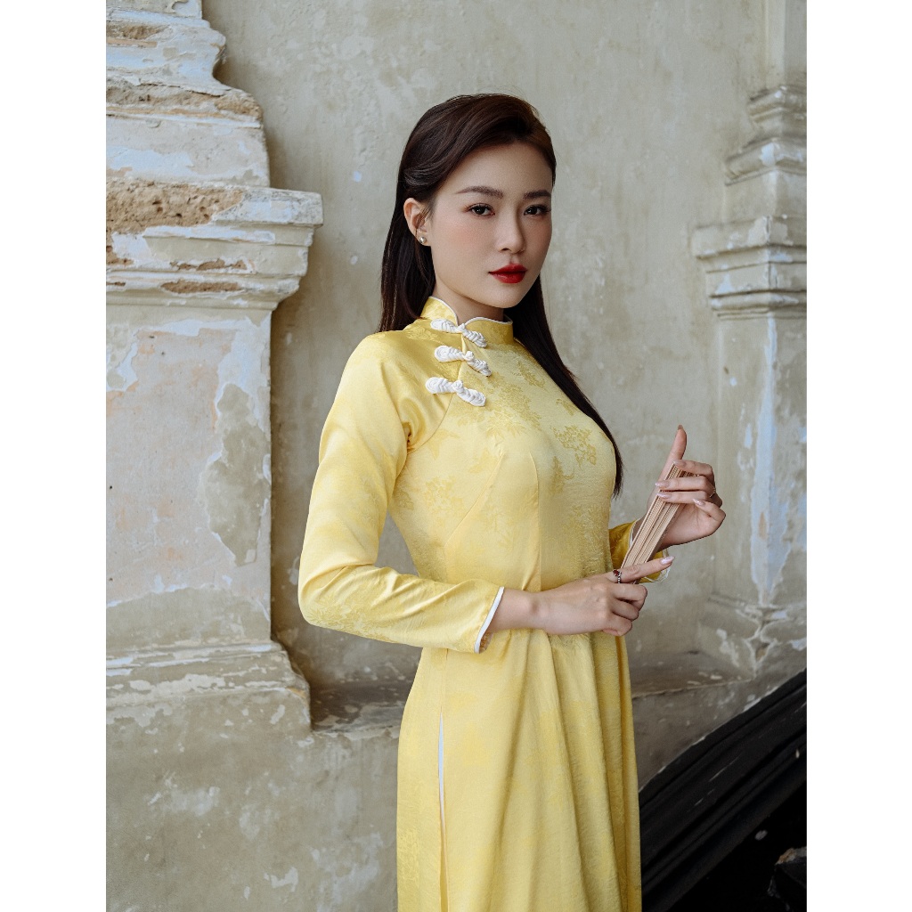 Áo Dài Gấm Lụa Trúc Điệp Nora Cao Cấp Sang Trọng Dáng Ôm Tay Suông Nora Couture