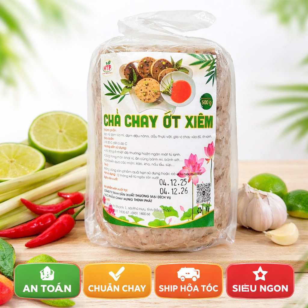 Chả lụa chay ớt xiêm xanh  500g - Chả lụa ớt xiêm xanh