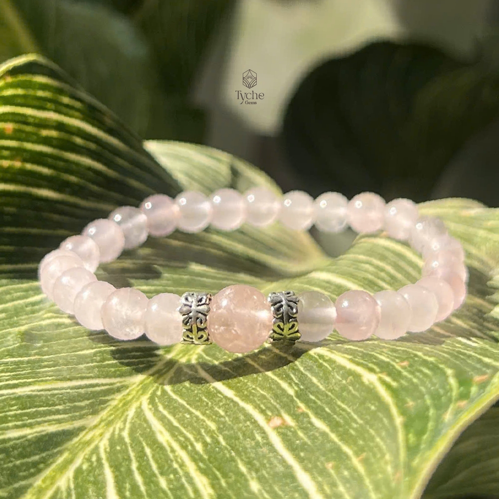 Vòng thạch anh hồng mix charm bạc