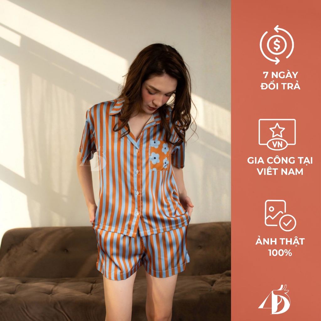 Pyjamas lụa in phối màu cao cấp ngắn 4DEARS