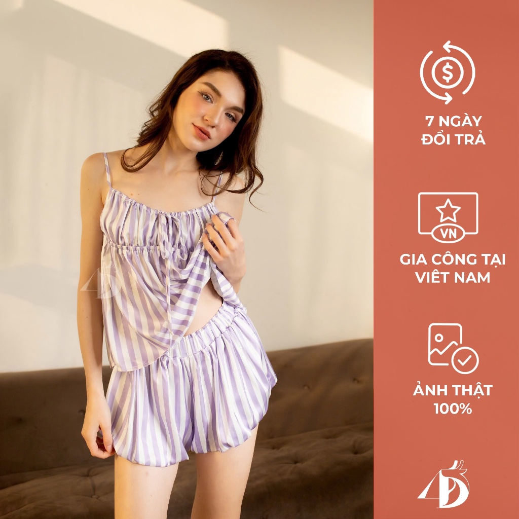 Set lụa latin in sọc tím pumpkin 4DEARS