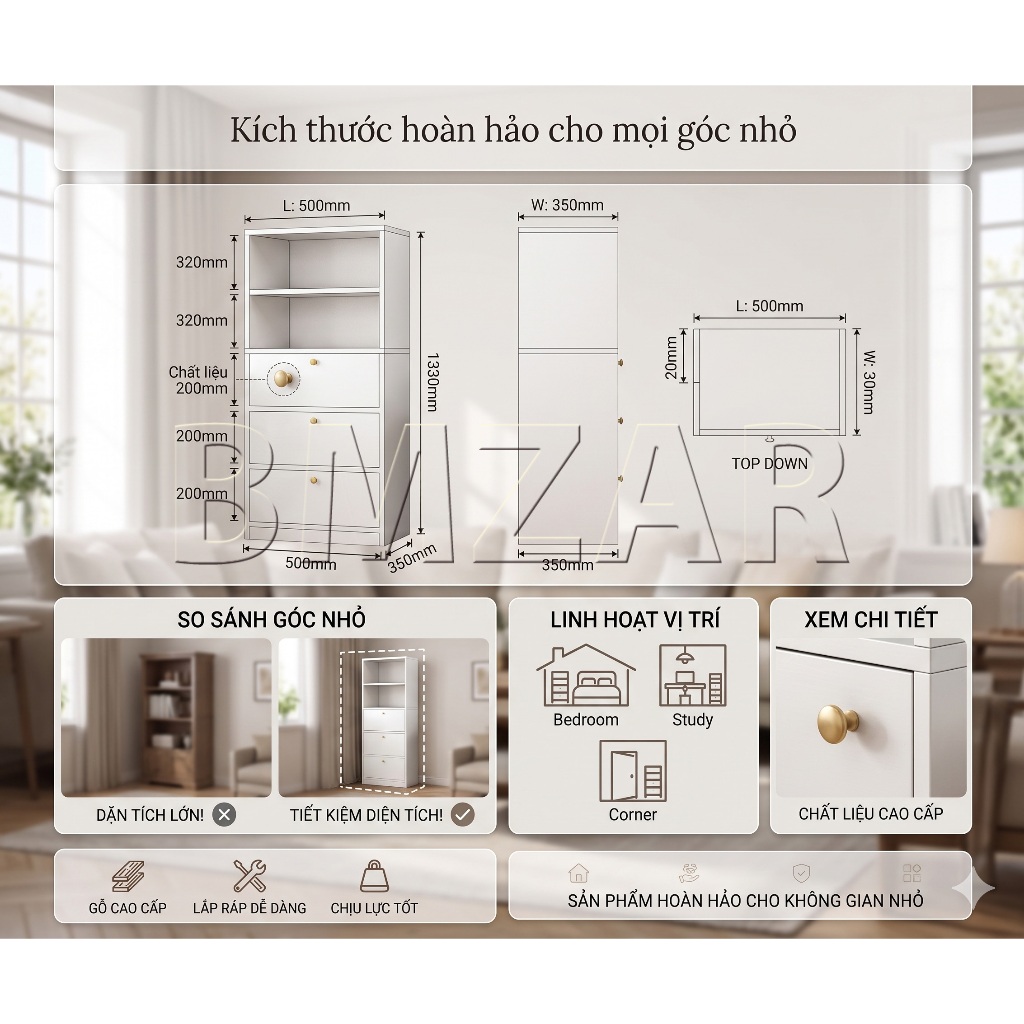 BM Kệ sách đứng siêu hẹp 50cm, tủ để đồ đa năng tiết kiệm tối đa không gian cho phòng trọ nhỏ gọn | BigBuy360 - bigbuy360.vn